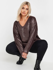 Yours Curve Purple Foil Knit Jumper - Image 4 of 6