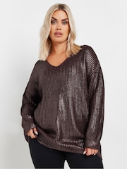 Yours Curve Purple Foil Knit Jumper - Image 5 of 6