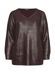 Yours Curve Purple Foil Knit Jumper - Image 6 of 6