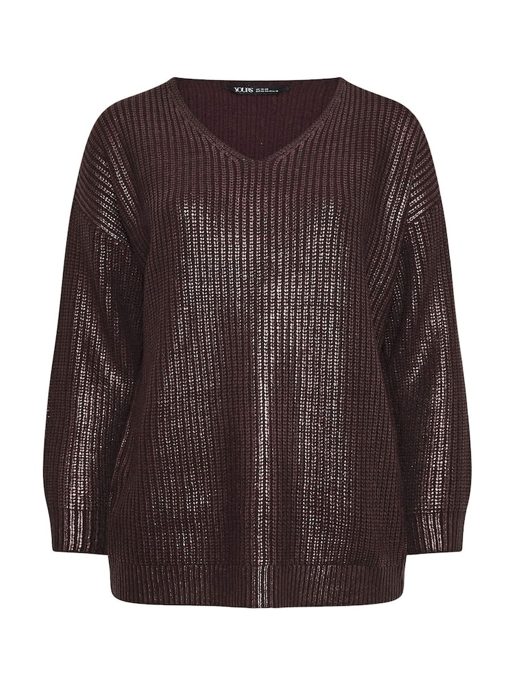 Yours Curve Purple Foil Knit Jumper - Image 6 of 6 Yours Curve Purple Foil Knit Jumper - Image 6 of 6