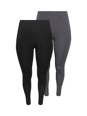 Yours Curve Dark Black Ribbed Leggings 2 Pack - Image 5 of 7