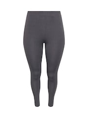 Yours Curve Dark Black Ribbed Leggings 2 Pack - Image 6 of 7