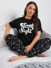 Yours Curve Black 100% Cotton Goodnight Payjama Sleep T-Shirt Nightie - Image 1 of 5