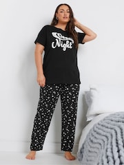 Yours Curve Black 100% Cotton Goodnight Payjama Sleep T-Shirt Nightie - Image 2 of 5