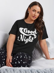 Yours Curve Black 100% Cotton Goodnight Payjama Sleep T-Shirt Nightie - Image 4 of 5