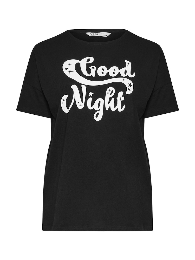 Yours Curve Black 100% Cotton Goodnight Payjama Sleep T-Shirt Nightie - Image 5 of 5