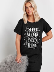 Yours Curve Black 100% Cotton Sleep Solves Everything Midaxi Nightdress - Image 1 of 5