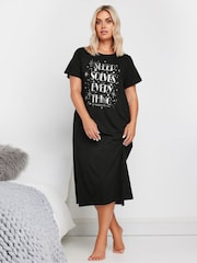 Yours Curve Black 100% Cotton Sleep Solves Everything Midaxi Nightdress - Image 2 of 5