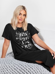 Yours Curve Black 100% Cotton Sleep Solves Everything Midaxi Nightdress - Image 4 of 5