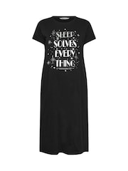 Yours Curve Black 100% Cotton Sleep Solves Everything Midaxi Nightdress - Image 5 of 5