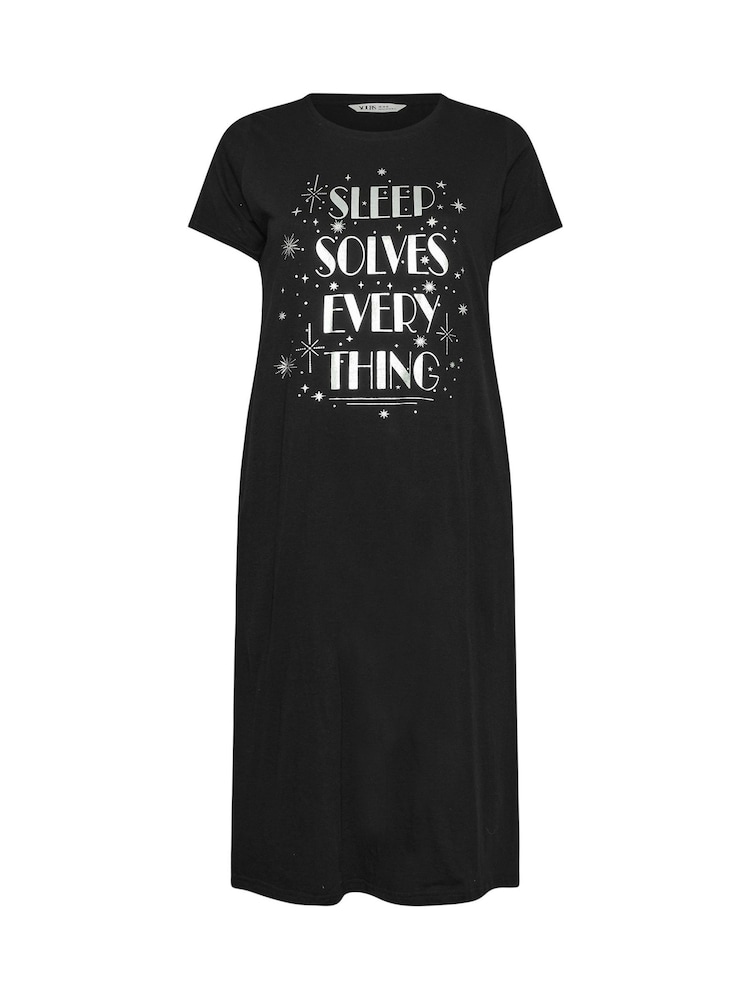 Yours Curve Black 100% Cotton Sleep Solves Everything Midaxi Nightdress - Image 5 of 5