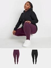 Yours Curve Black Ribbed Leggings 2 Pack - Image 1 of 6