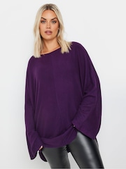 Yours Curve Purple Batwing Sleeve Soft Touch Jumper - Image 1 of 5