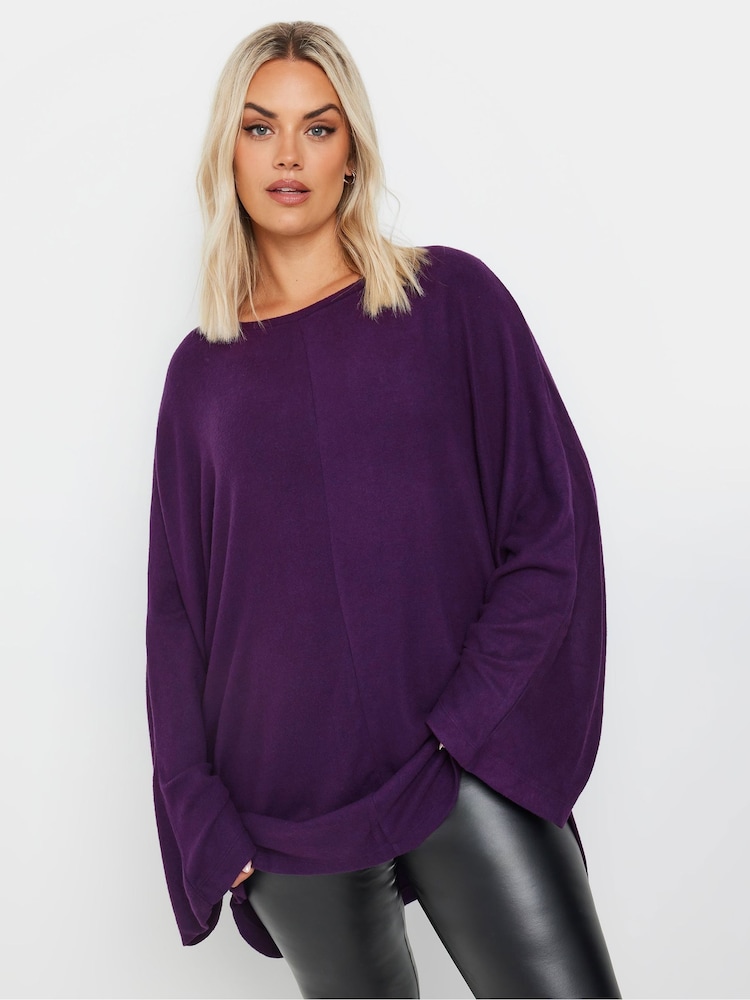 Yours Curve Purple Batwing Sleeve Soft Touch Jumper - Image 1 of 5