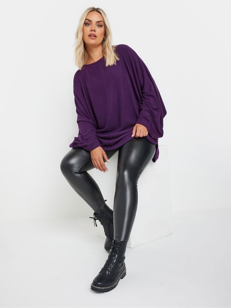 Yours Curve Purple Batwing Sleeve Soft Touch Jumper - Image 2 of 5