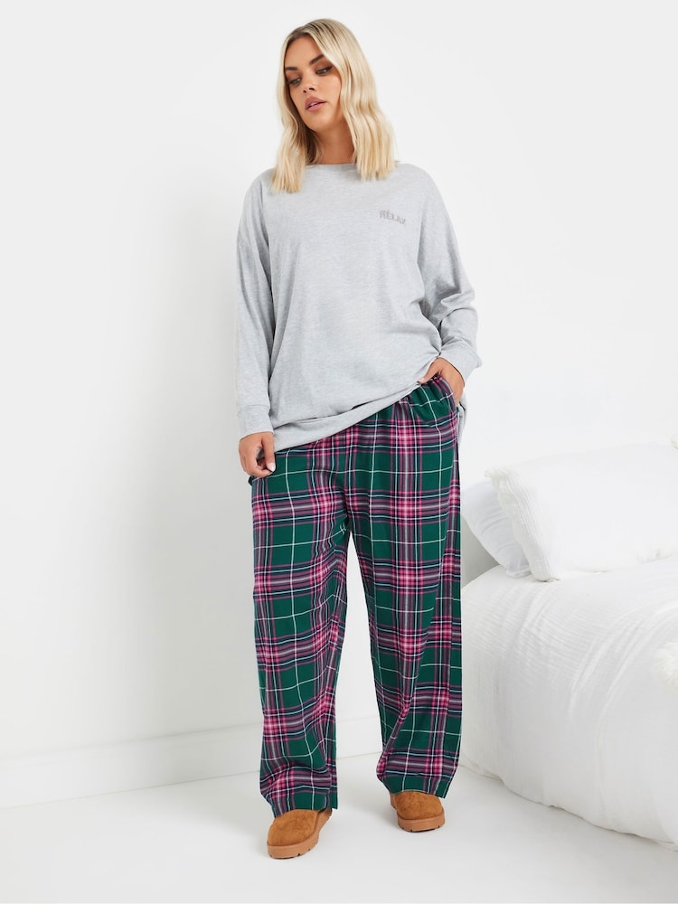 Yours Curve Pink Check Pyjamas - Image 1 of 6