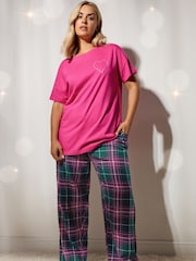 Yours Curve Pink Check Pyjamas - Image 5 of 6