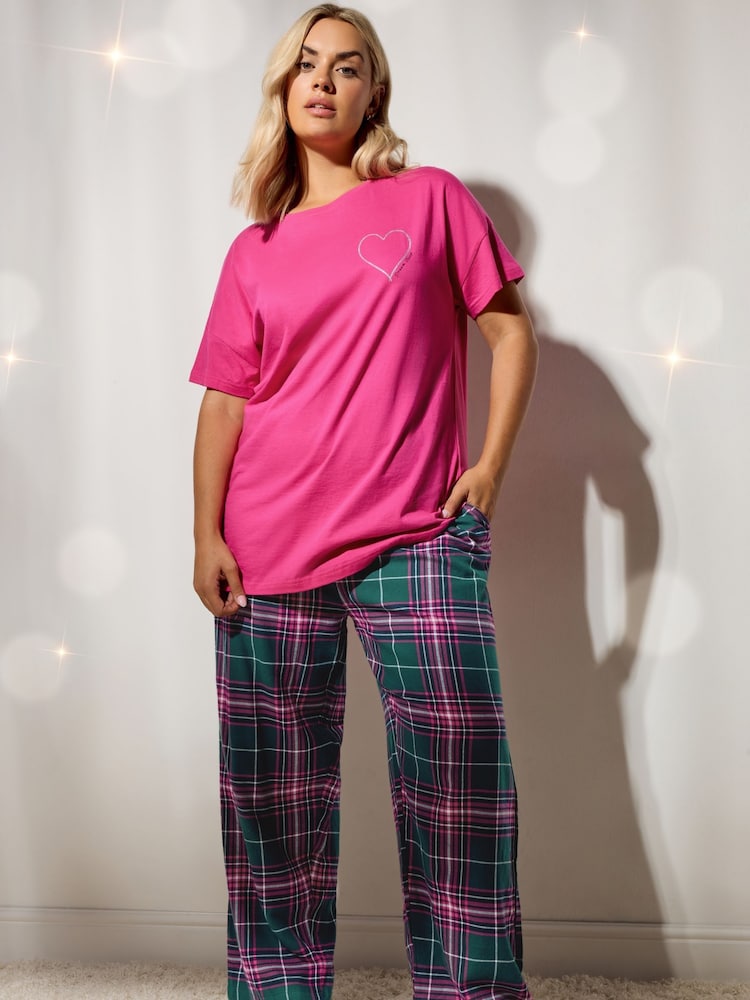 Yours Curve Pink Check Pyjamas - Image 5 of 6