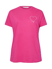 Yours Curve Pink 100% Cotton Embroidered Heart Sleeptee Top - Image 5 of 5