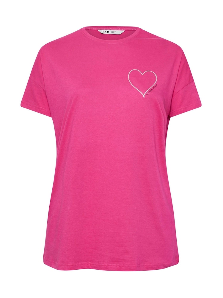 Yours Curve Pink 100% Cotton Embroidered Heart Sleeptee Top - Image 5 of 5