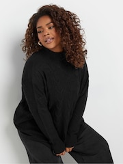 Yours Curve Black Oversized Cable Knit Jumper - Image 1 of 5