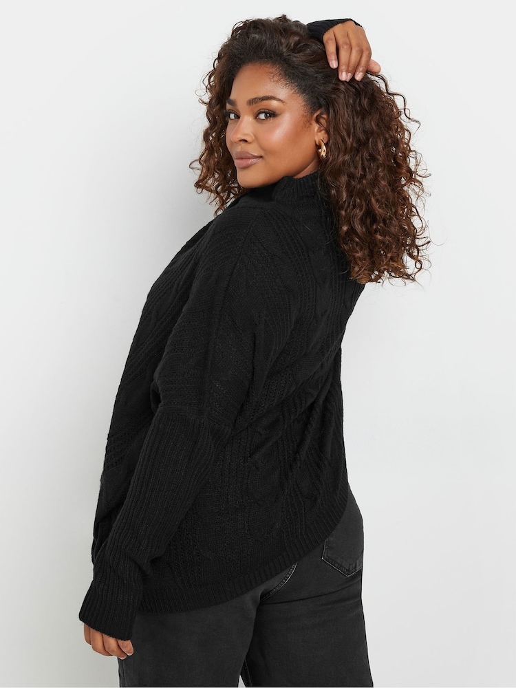 Yours Curve Black Oversized Cable Knit Jumper - Image 3 of 5