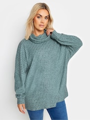 Yours Curve Blue Ribbed Soft Touch Jumper - Image 1 of 6
