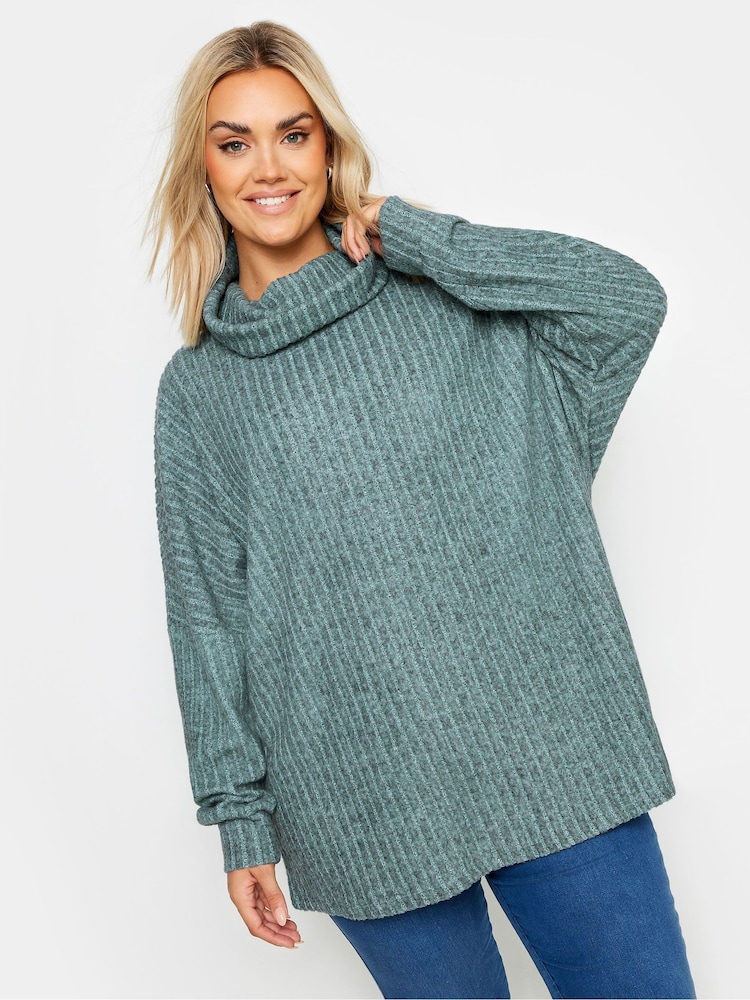 Yours Curve Blue Ribbed Soft Touch Jumper - Image 2 of 6