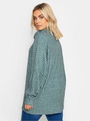 Yours Curve Blue Ribbed Soft Touch Jumper - Image 4 of 6