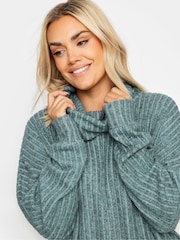 Yours Curve Blue Ribbed Soft Touch Jumper - Image 5 of 6