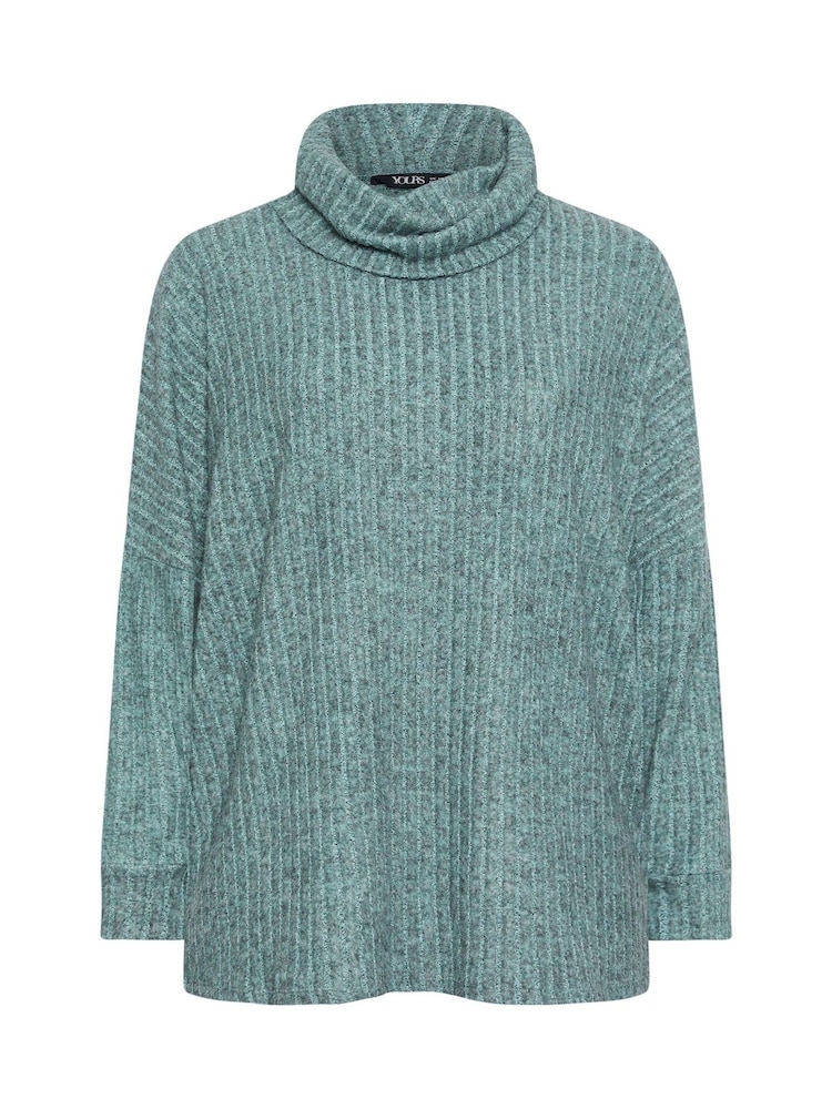 Yours Curve Blue Ribbed Soft Touch Jumper - Image 6 of 6