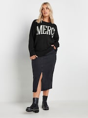 Yours Curve Black Slogan Merci Jumper - Image 2 of 5