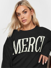 Yours Curve Black Slogan Merci Jumper - Image 4 of 5