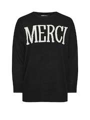 Yours Curve Black Slogan Merci Jumper - Image 5 of 5