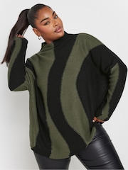 Yours Curve Green Oversized Colourblock Swirl Jumper - Image 2 of 5