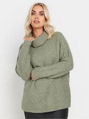 Yours Curve Green Roll Neck Knitted Jumper - Image 1 of 5