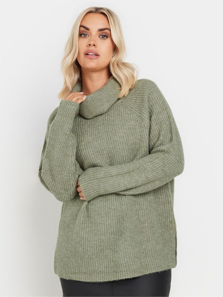 Yours Curve Green Roll Neck Knitted Jumper - Image 1 of 5
