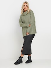 Yours Curve Green Roll Neck Knitted Jumper - Image 2 of 5