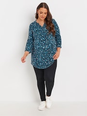 Yours Curve Blue Half Placket Jersey Shirt - Image 3 of 5