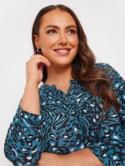 Yours Curve Blue Half Placket Jersey Shirt - Image 4 of 5