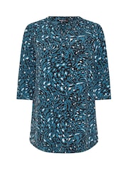 Yours Curve Blue Half Placket Jersey Shirt - Image 5 of 5