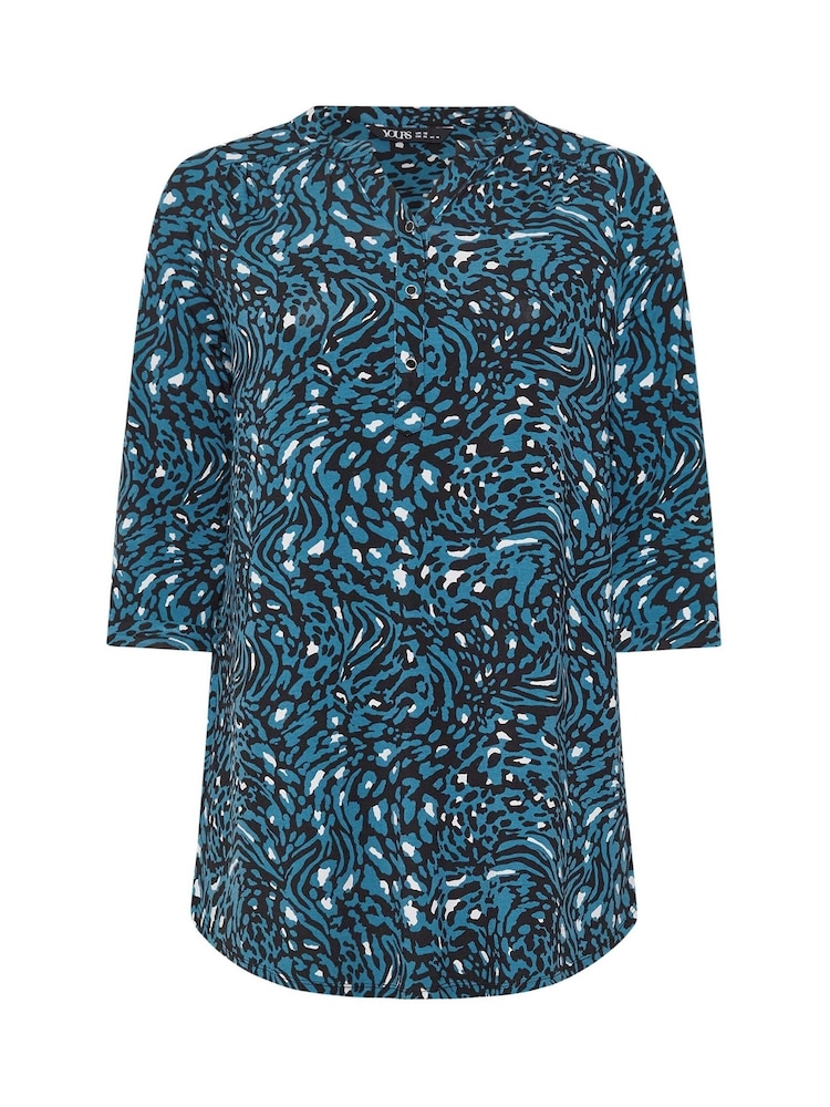 Yours Curve Blue Half Placket Jersey Shirt - Image 5 of 5