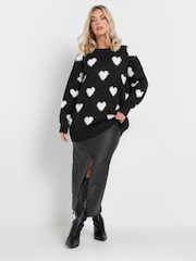 Yours Curve Black Fluffy Heart Print Jumper - Image 3 of 5