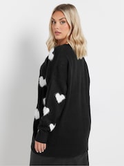 Yours Curve Black Fluffy Heart Print Jumper - Image 4 of 5