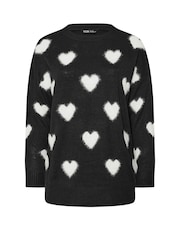 Yours Curve Black Fluffy Heart Print Jumper - Image 5 of 5