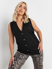 Yours Curve Black Knitted Button Vest - Image 3 of 6