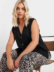 Yours Curve Black Knitted Button Vest - Image 5 of 6