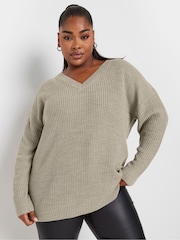 Yours Curve Natural Drop Shoulder V-Neck Jumper - Image 1 of 5