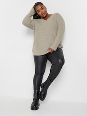 Yours Curve Natural Drop Shoulder V-Neck Jumper - Image 2 of 5