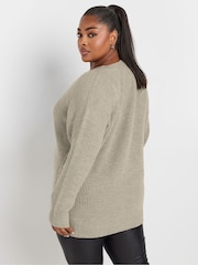 Yours Curve Natural Drop Shoulder V-Neck Jumper - Image 3 of 5